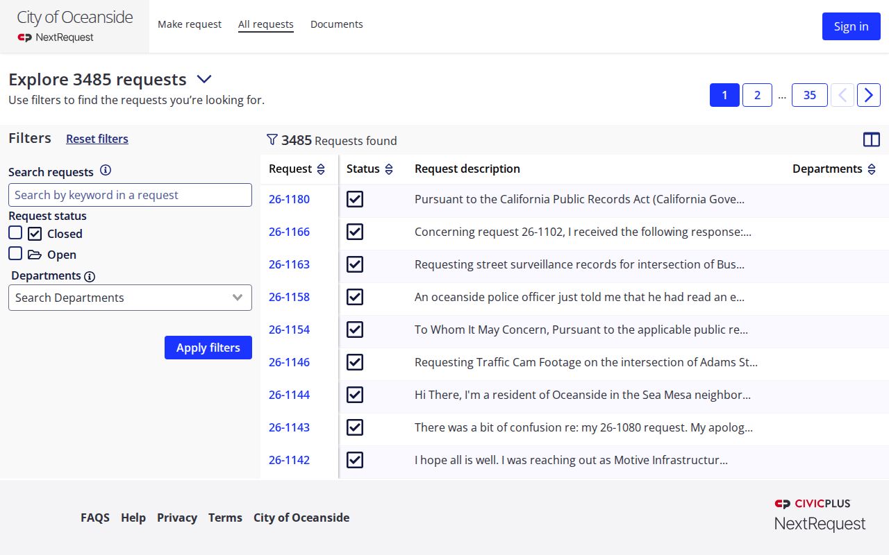 Oceanside people search city records request portal