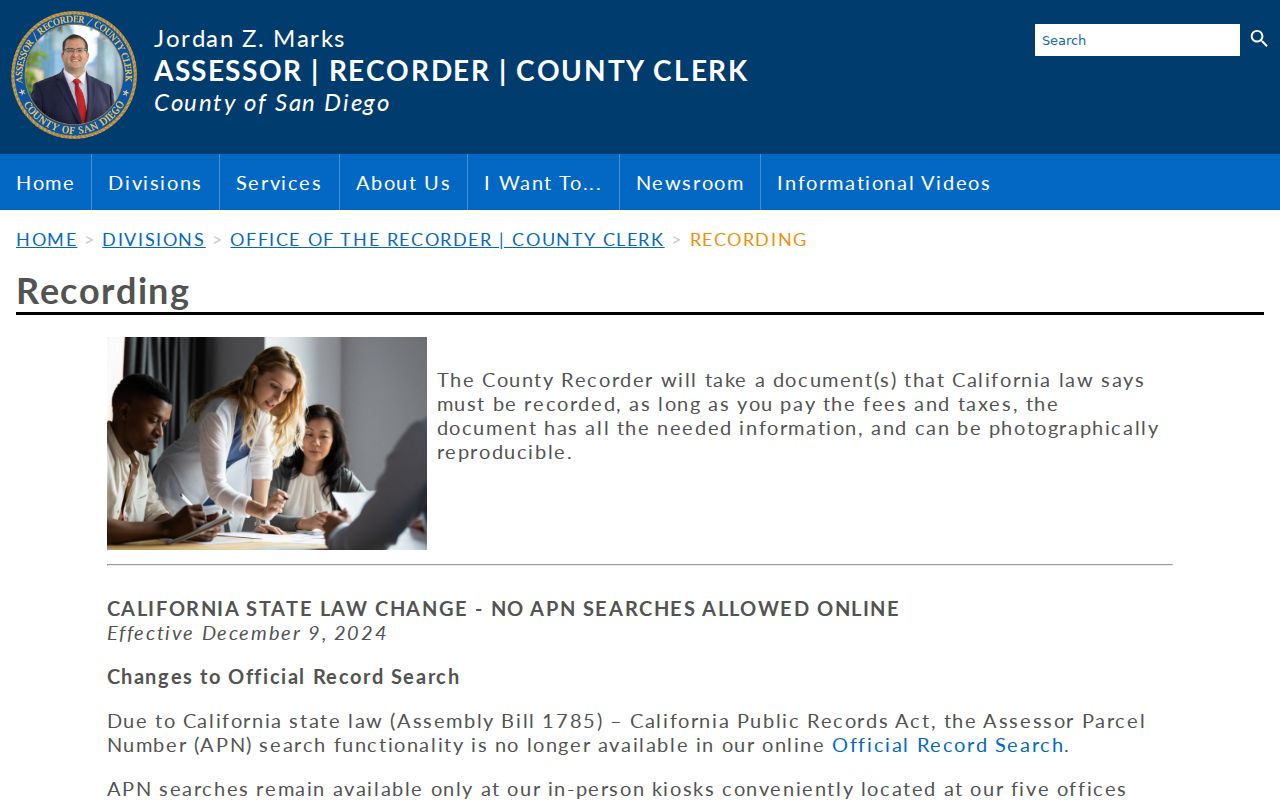 Oceanside people search recorder coverage and copy page