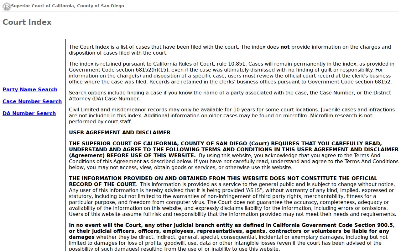 Oceanside people search through San Diego Court Index