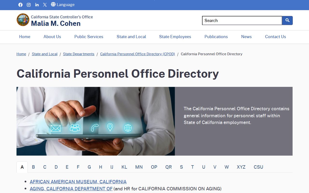 Oceanside people directories screenshot of the California Personnel Office Directory