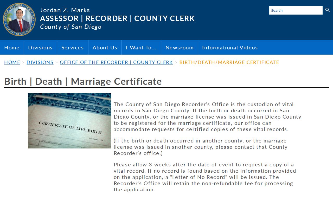 Oceanside public records county vital certificate options