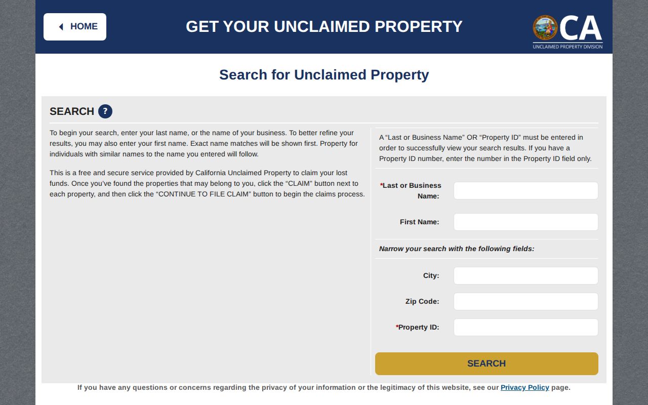 Oceanside voter records alternative using California unclaimed property search